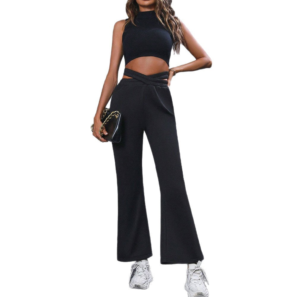 Pantalon large taille haute pour femmes avec détail de nœud élégant Chic & Stil