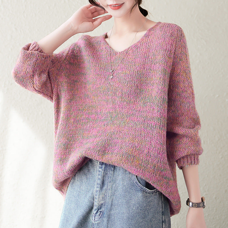 Pull en maille épaisse pour femme avec décolleté en V et coupe décontractée oversize Chic & Stil