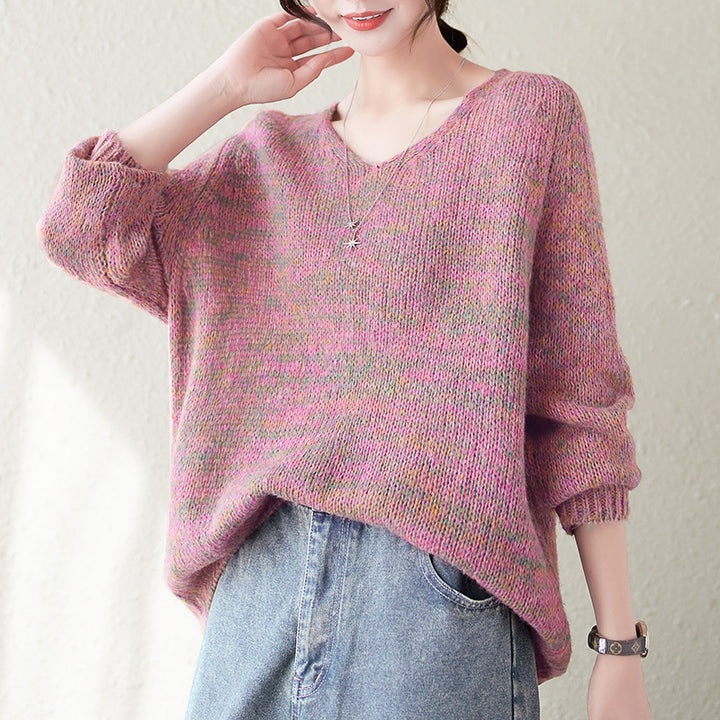 Pull en maille épaisse pour femme avec décolleté en V et coupe décontractée oversize Chic & Stil