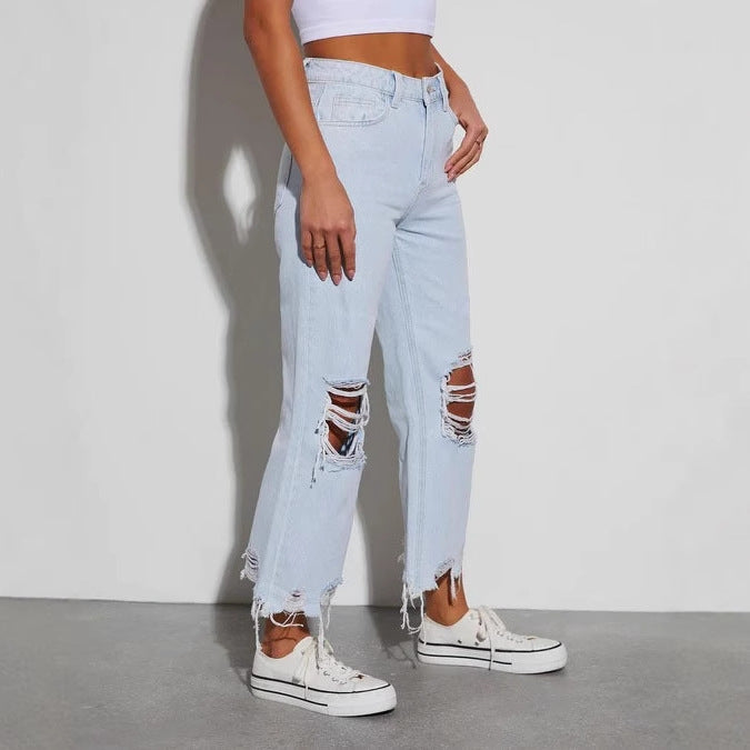 Lune London wide distressed jeans for women