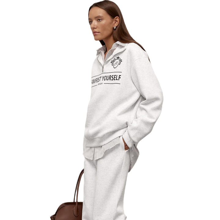Fashionable women's sweatshirt with high collar and creative print Lune London