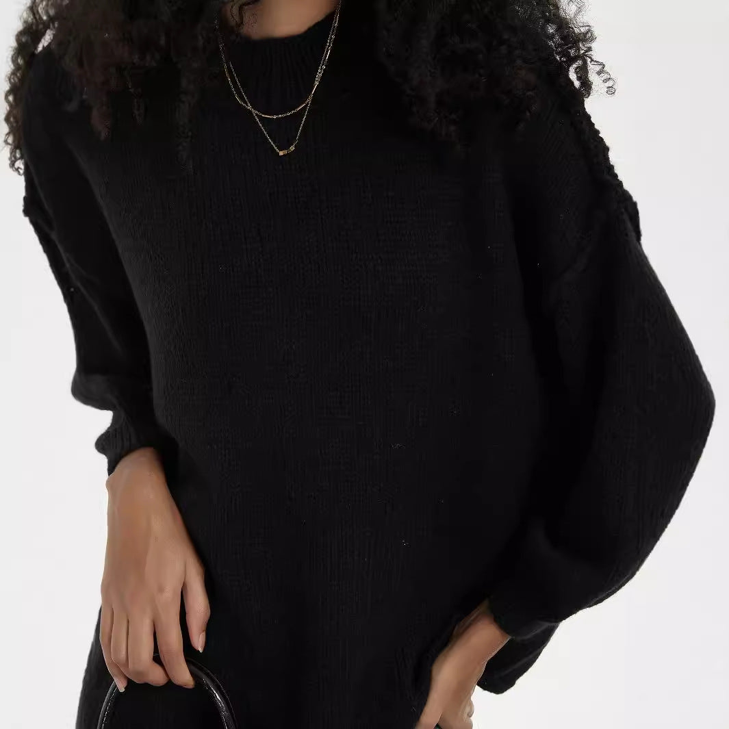 Elegant knitted sweater for women with high collar and relaxed fit Lune London
