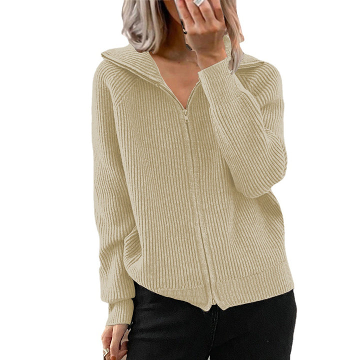 Women's knit hoodie jacket with textured ribbed design Lune London