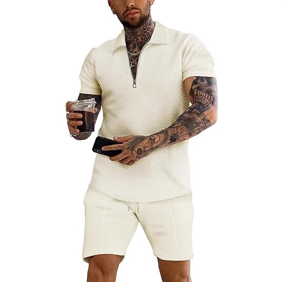 Men's trendy short-sleeve top with textured design and matching shorts Lune London