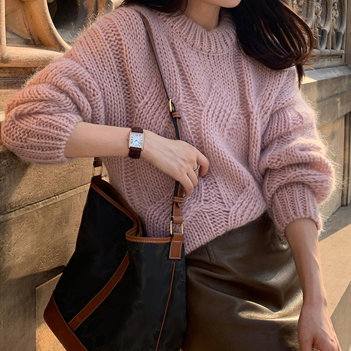 Pull femme en tricot épais avec design en câble et coupe douce Chic & Stil