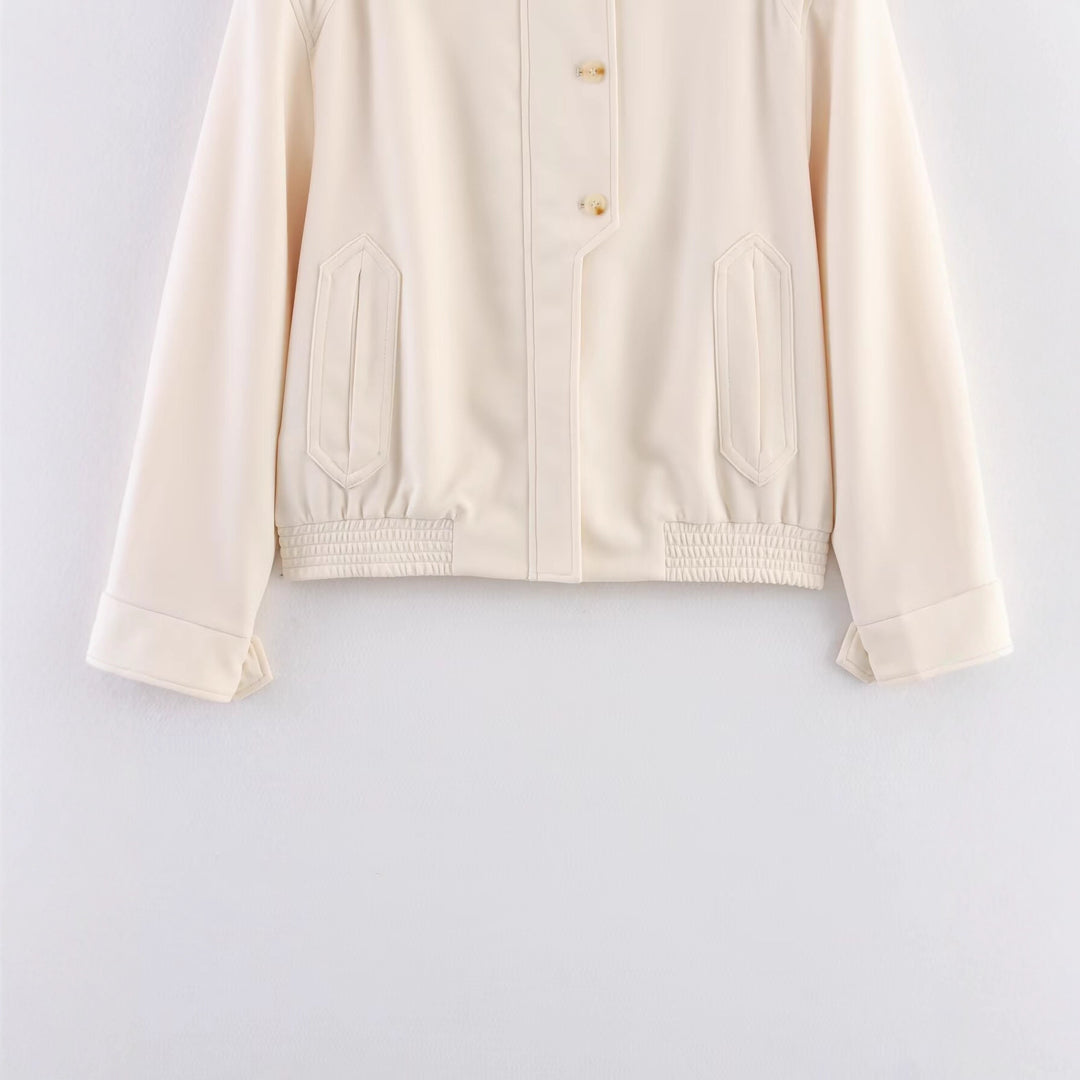 Fashion women's jacket with high collar and decorative button details Lune London
