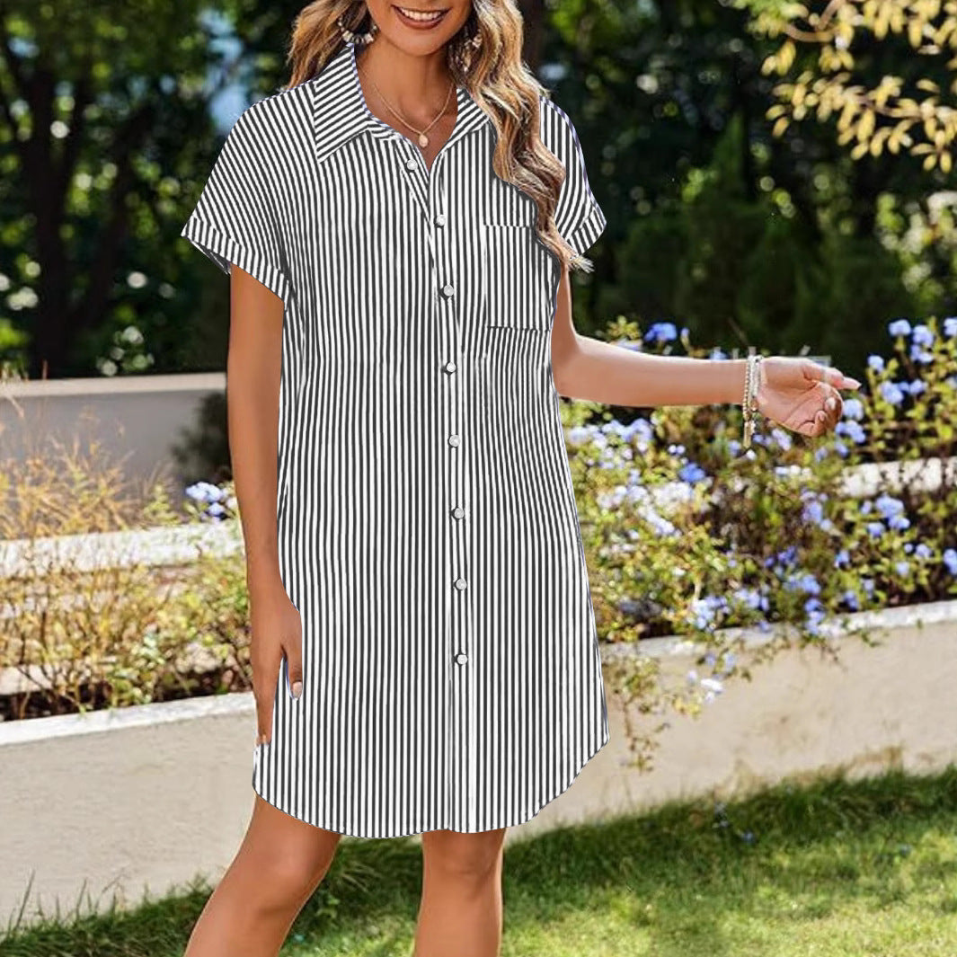 Shirt dress women with fine stripes and practical pockets Lune London