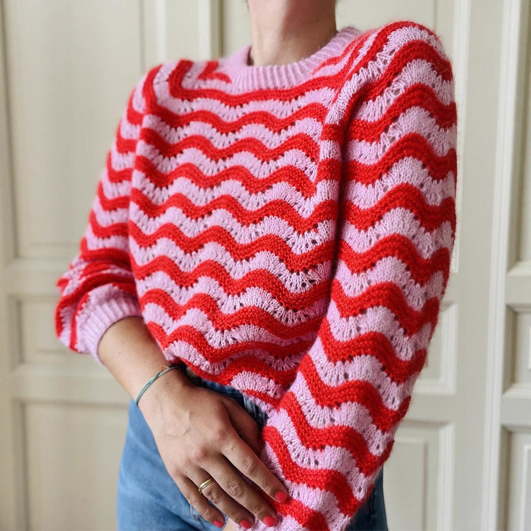 Knitted sweater for women with wavy pattern and generous cut Lune London