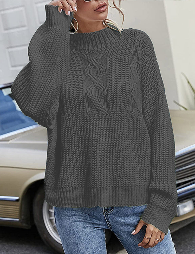 Casual knitted sweater for women with a deep round neckline and a loose fit Lune London