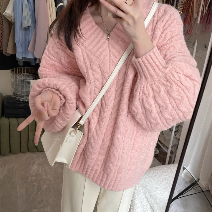 Pull en tricot pour femmes avec motif en câble texturé et manches volumineuses Chic & Stil