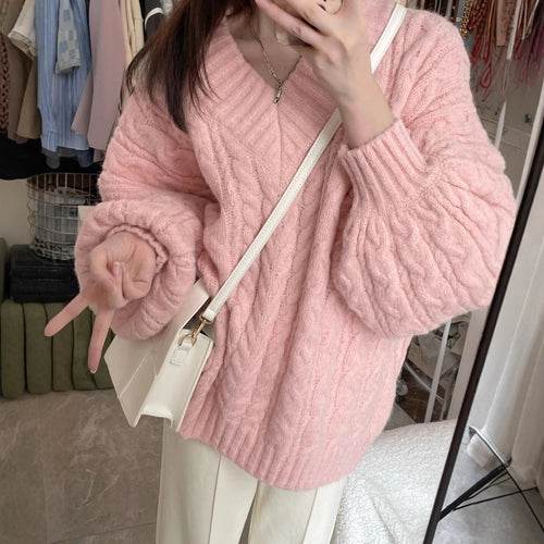 Pull en tricot pour femmes avec motif en câble texturé et manches volumineuses Chic & Stil
