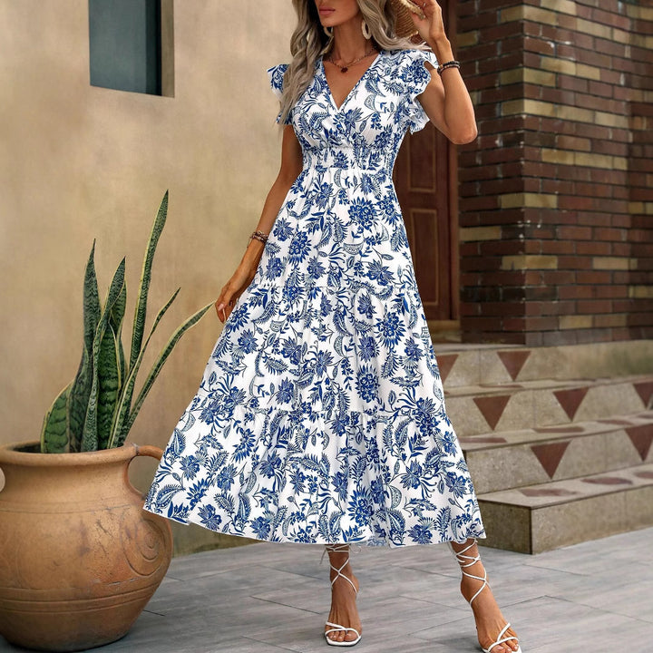 Lune London floral print high slit maxi dress for women