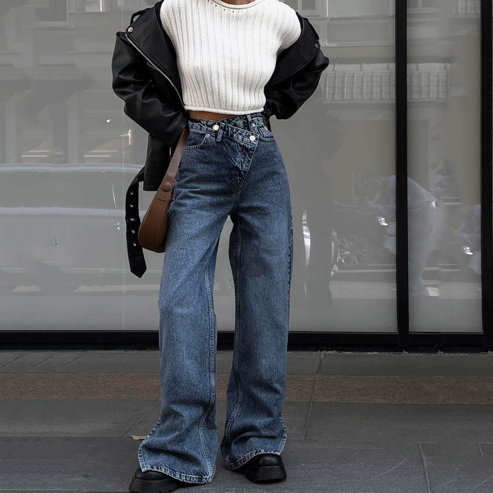 High-waisted jeans for women, wide cut and side slits Lune London