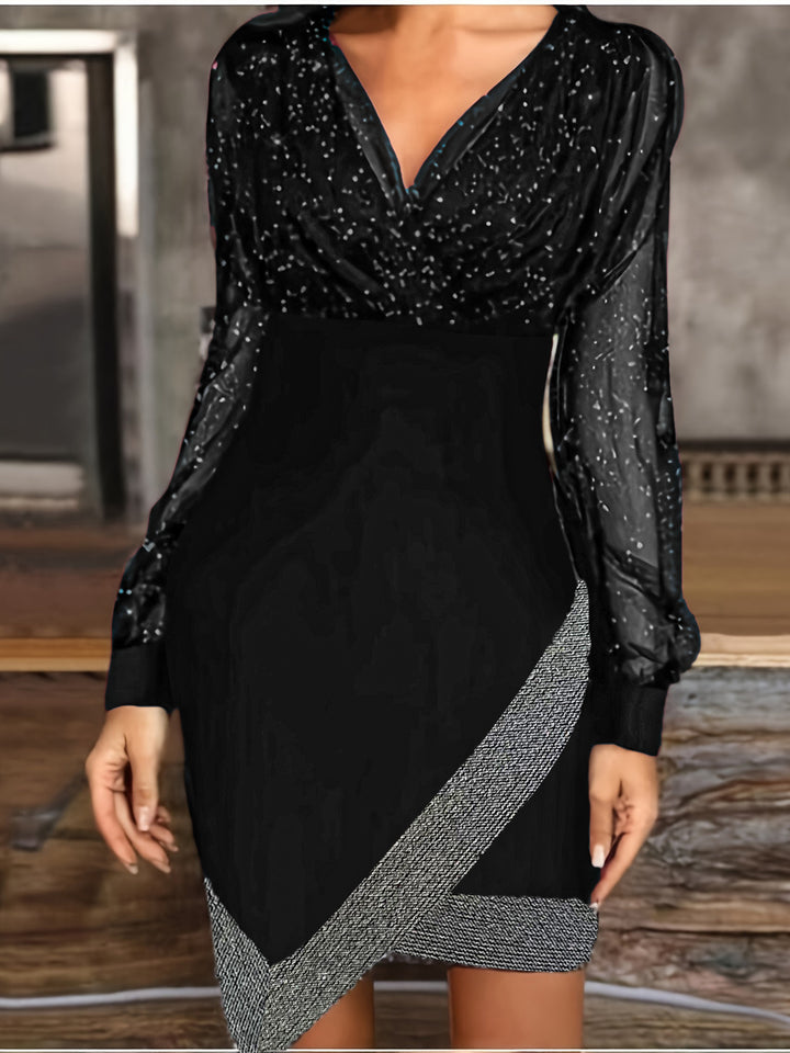 Women Elegant Wrap Dress with Sparkling Details and Sheer Sleeves Lune London