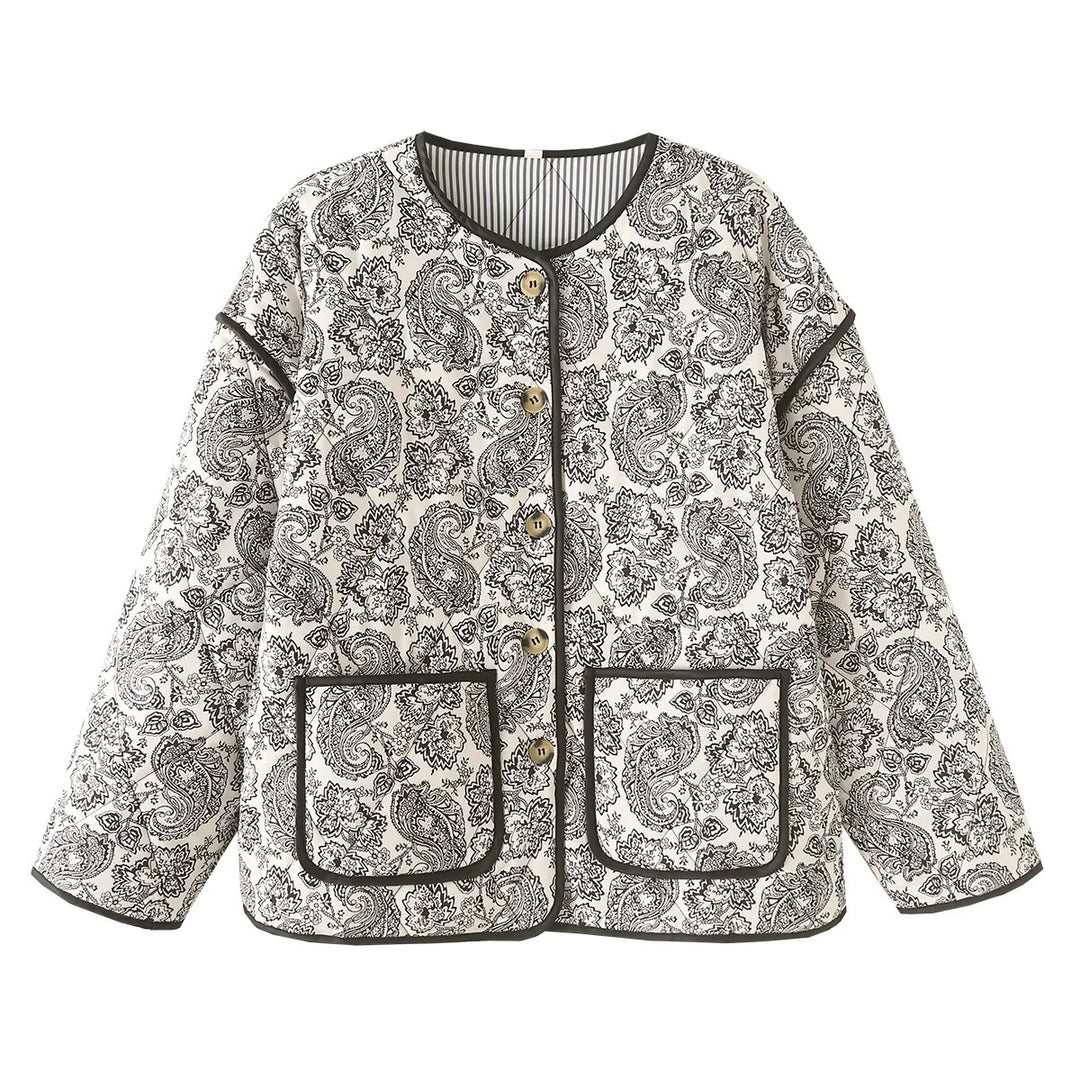 Quilted jacket with unique paisley patterns for women Lune London