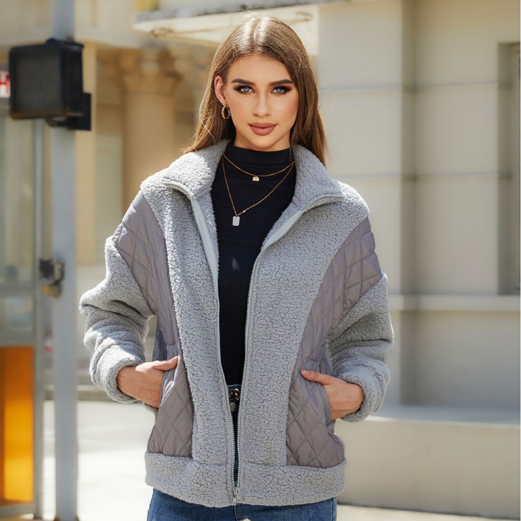 Fleece jacket for women with quilted details and practical pockets Lune London