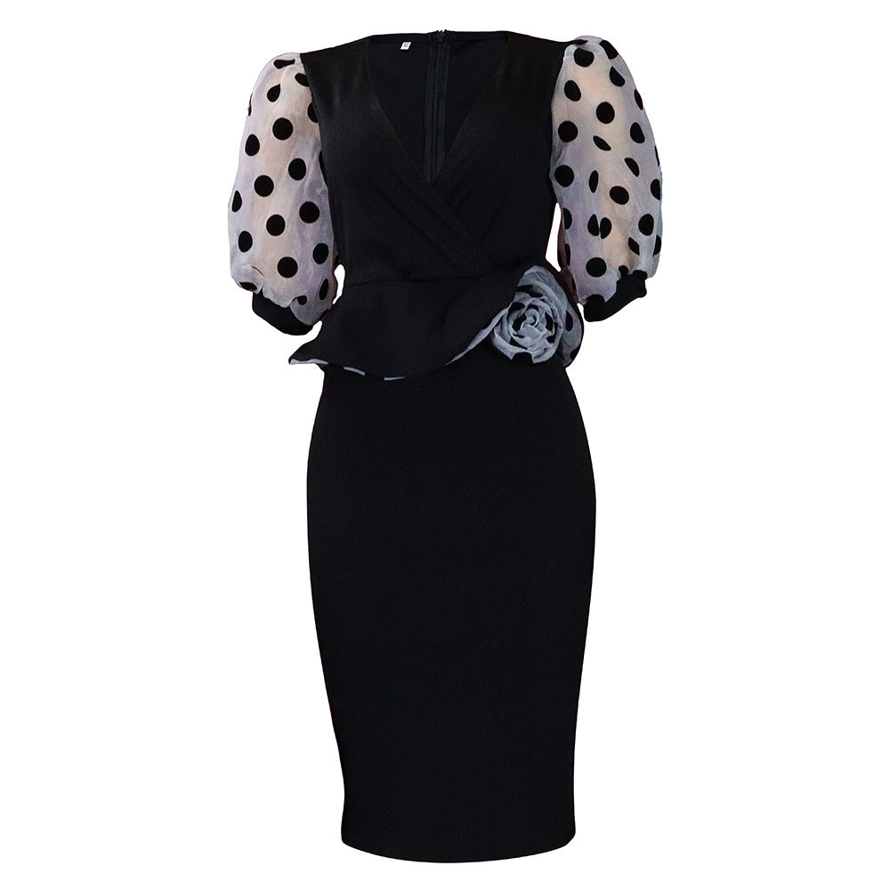 Wrap dress for women with transparent puff sleeves and a fitted ruched design Lune London
