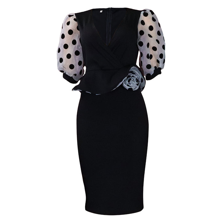 Wrap dress for women with transparent puff sleeves and a fitted ruched design Lune London
