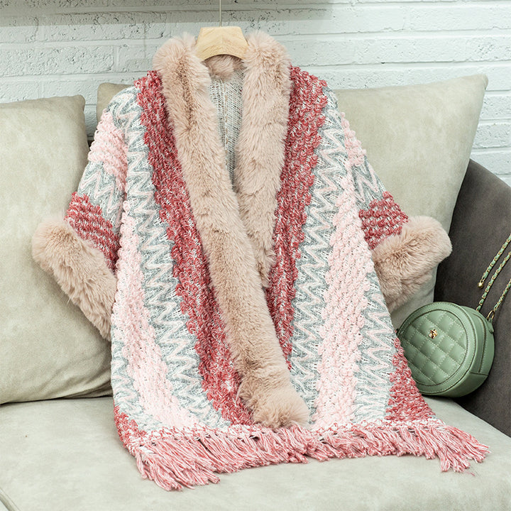 Ladies Soft Pullover with Luxurious Faux Fur Trim Lune London