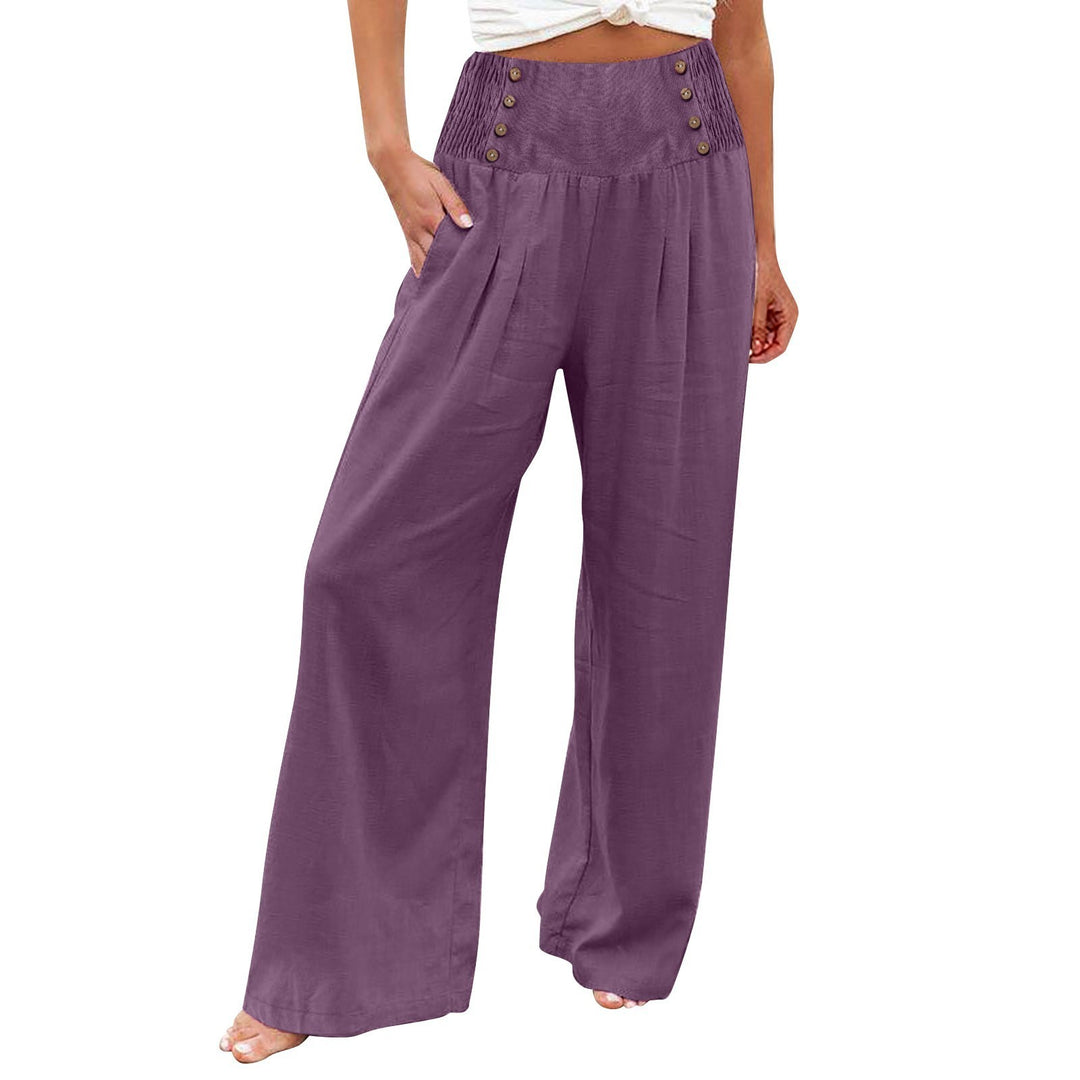 Pantalon d'été large pour femmes avec détails en bouton Lune London