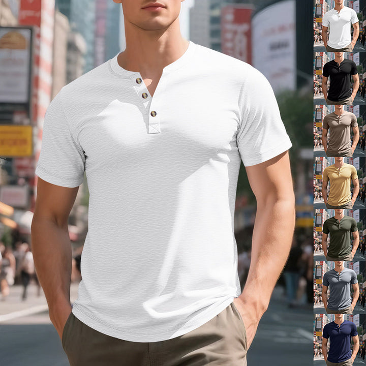 Casual short sleeve Henley T-shirt for men in breathable material Lune London