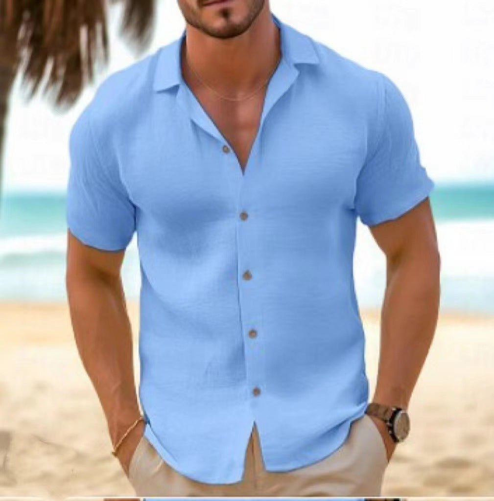 Short sleeve linen shirt for men with modern collar and button placket Lune London
