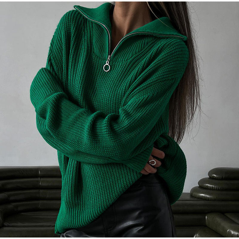Pull en tricot oversize pour femmes avec col montant et fermeture éclair Chic & Stil