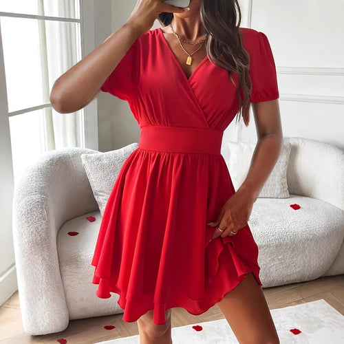 Wrap dress for women with voluminous skirt and puff sleeves Lune London