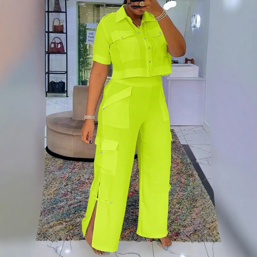 Ensemble de crop top élégant et de pantalons cargo pour femmes Chic & Stil