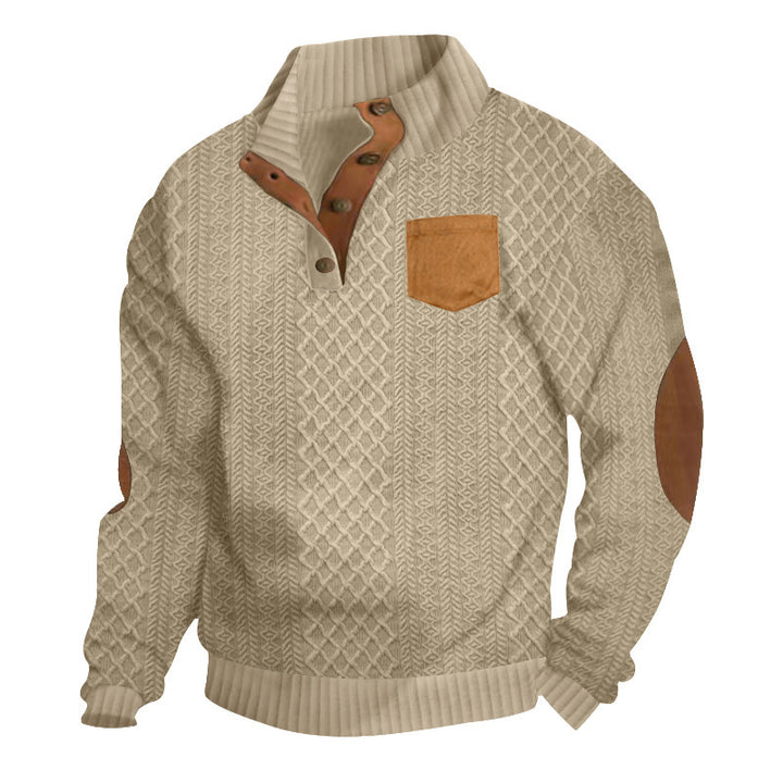 Knit sweater for men with a textured design and leather applications Lune London