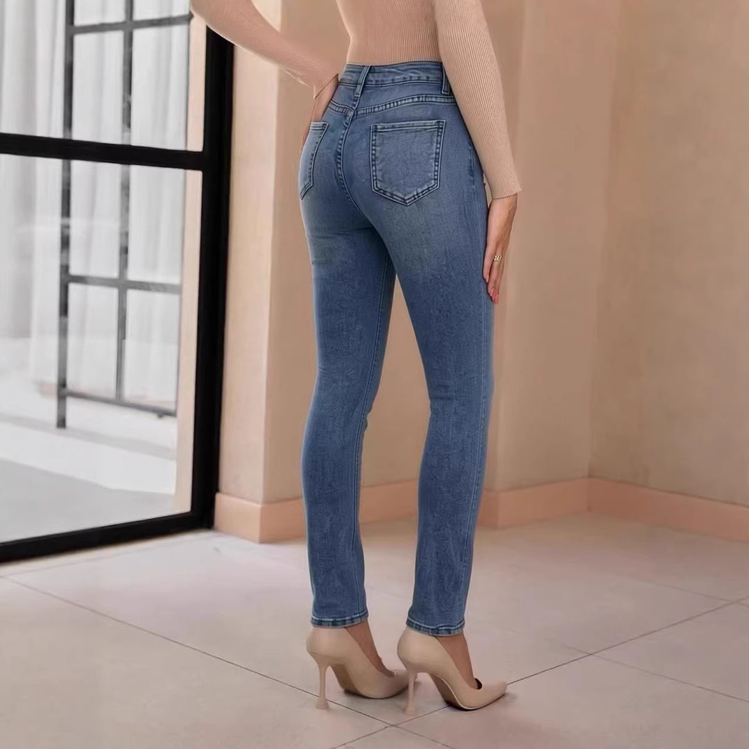 Women's Slim-Fit Jeans with Elegant Button Placket and High Waist Lune London