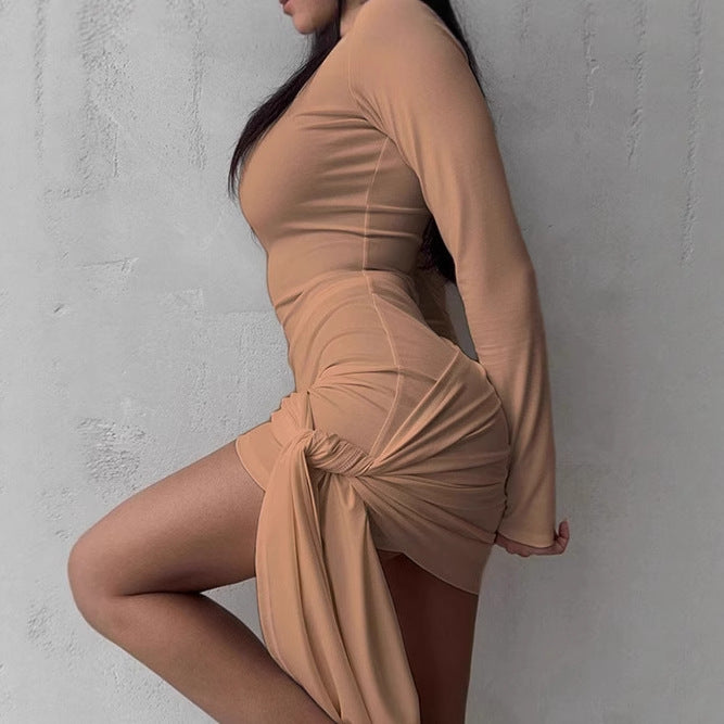 Fitted wrap dress for women with long sleeves and elegantly draped Lune London