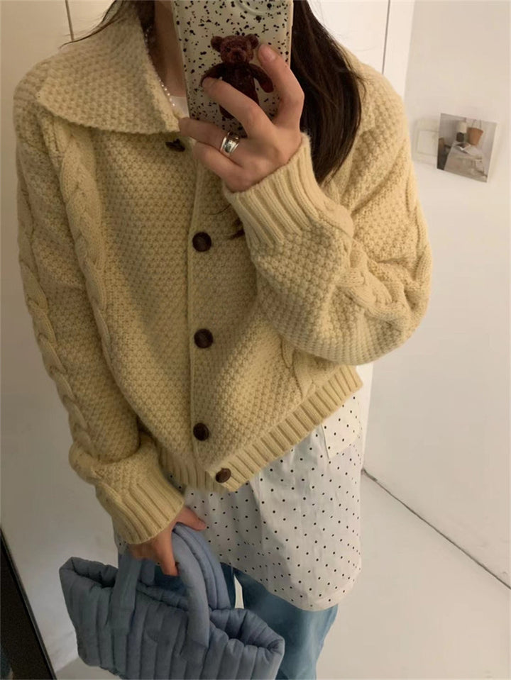 Women's oversized knitted jacket with cable design and chic texture and style