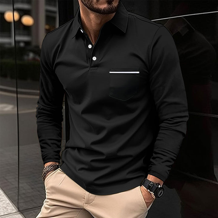 Men's Long Sleeve Polo with Trendy Stand-Up Collar and Practical Chest Pocket Lune London