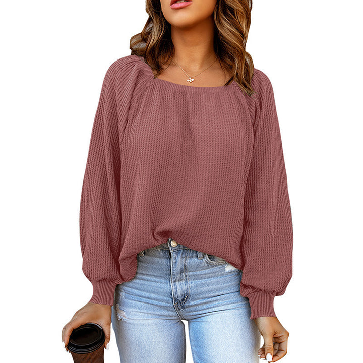 Oversized knitted sweater for women with an open neckline and puff sleeves Lune London