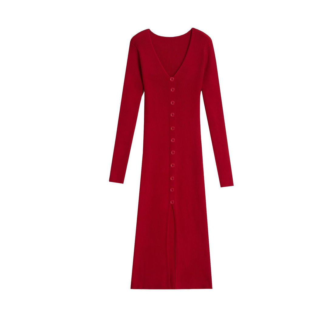 Knit dress for women with a finely structured ribbed texture and elegant button details Lune London