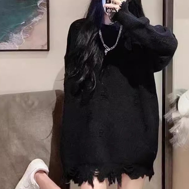 Oversized knit dress for ladies with frayed hem Lune London