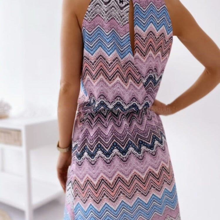 Lune London women's halter back mini dress with zigzag pattern