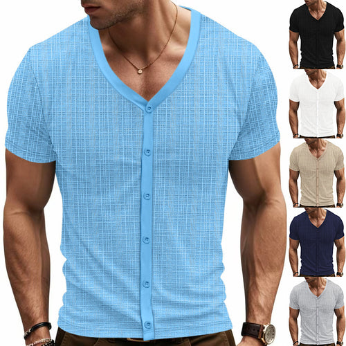 Short casual short-sleeved shirt for men with button placket and textured design Lune London