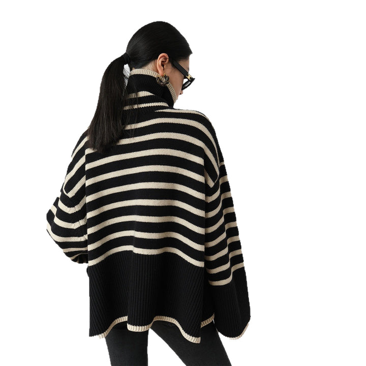 Pull turtleneck en tricot épais pour femmes avec motif rayé maritime et coupe décontractée Chic & Stil