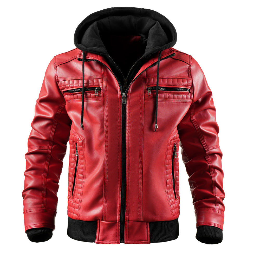 Fashion leather jacket for men with removable hood lining Lune London