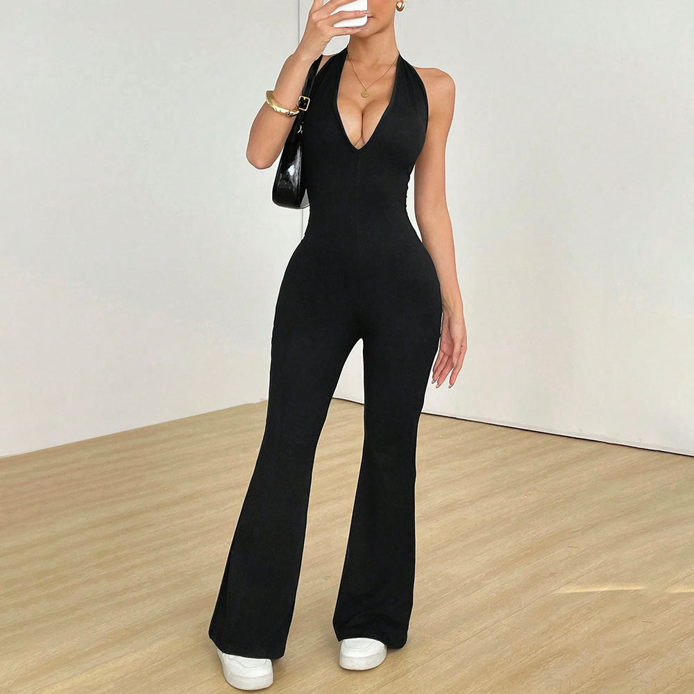 Combinaison pour femme avec décolleté en V profond et jambes larges Chic & Stil