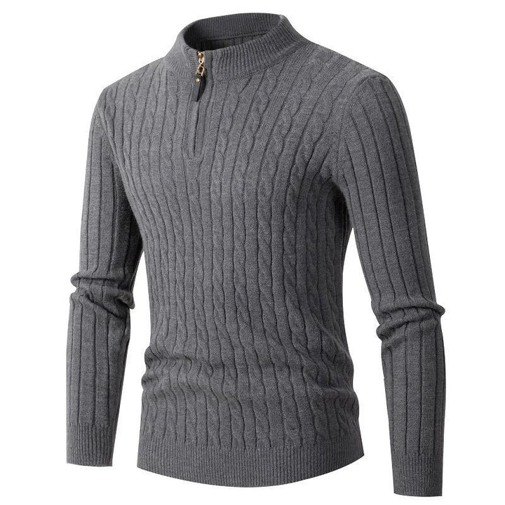 Men's High Quality Knitted Sweater with High Collar and Zipper Lune London