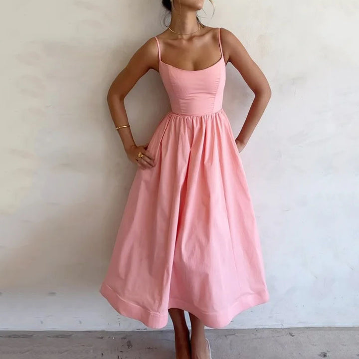 Airy maxi dress for women with thin straps and an elastic waistband Lune London