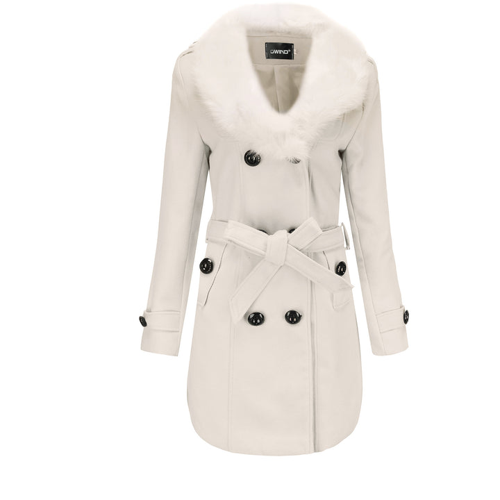 Elegant trench coat for ladies with faux fur collar and waist belt Lune London