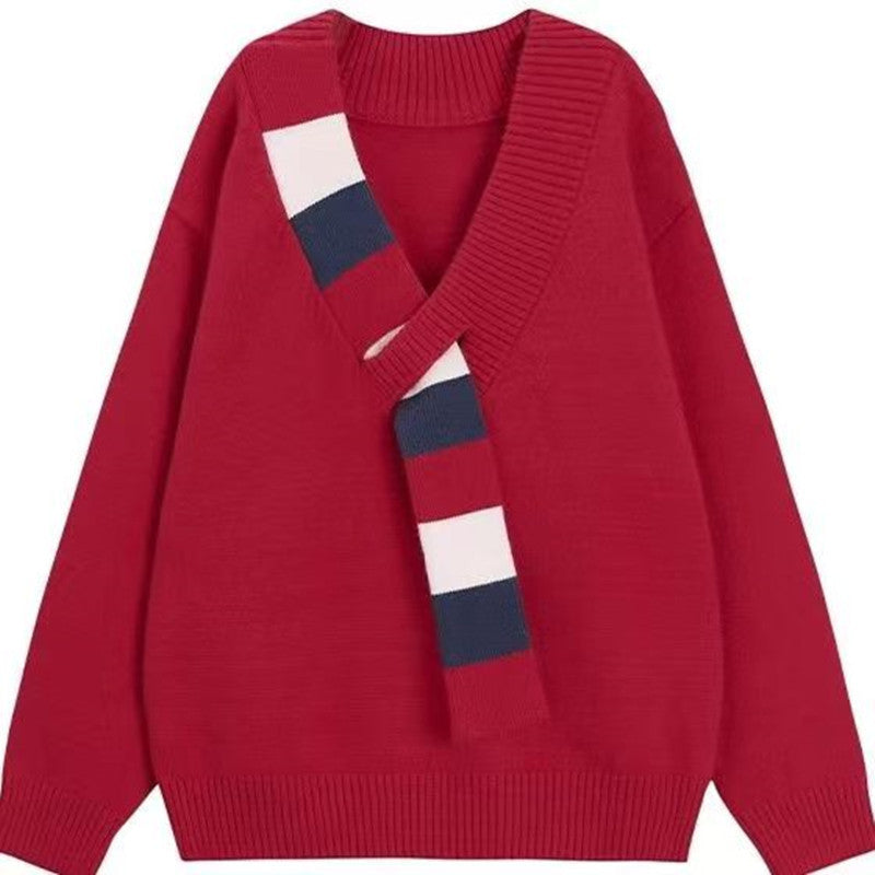 Casual women's sweater with textured V-neck and oversized fit Lune London