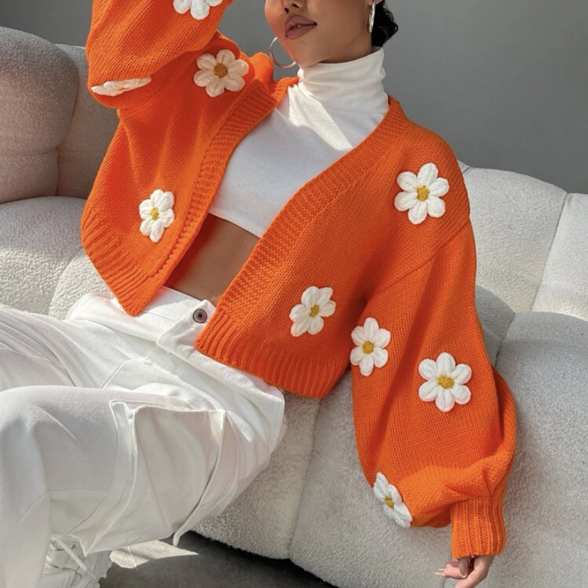 Lune London fancy floral pattern knitted short cardigan for women