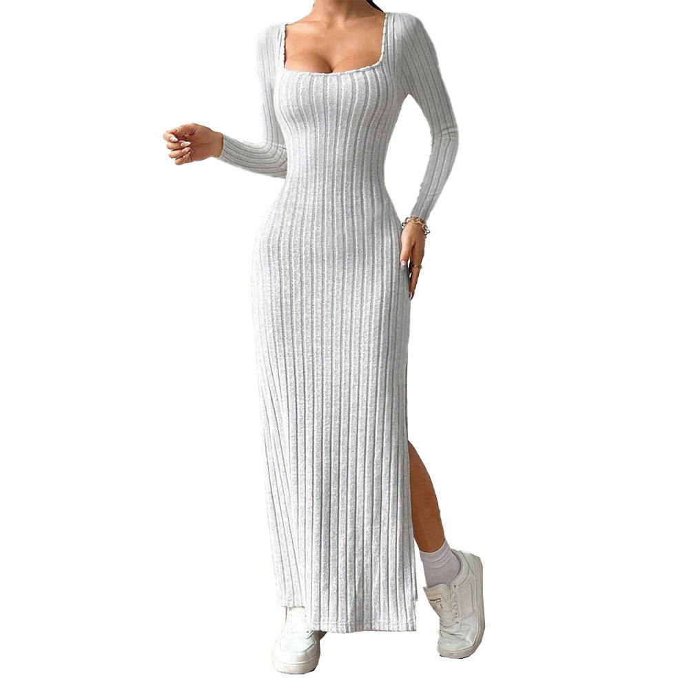 Robe Maxi Femme avec Tricot Côtelé Élégant et Fente Chic Chic & Stil