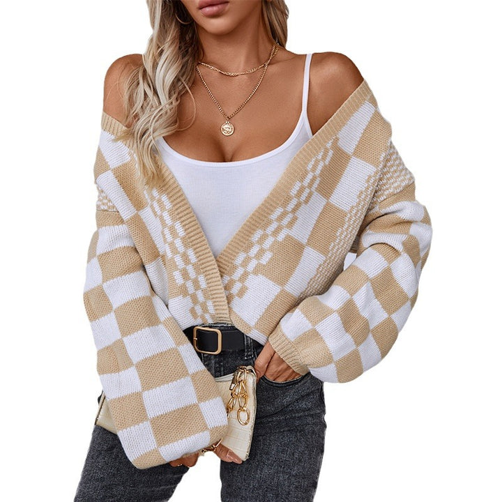 Lune London trendy check pattern casual cardigan for women