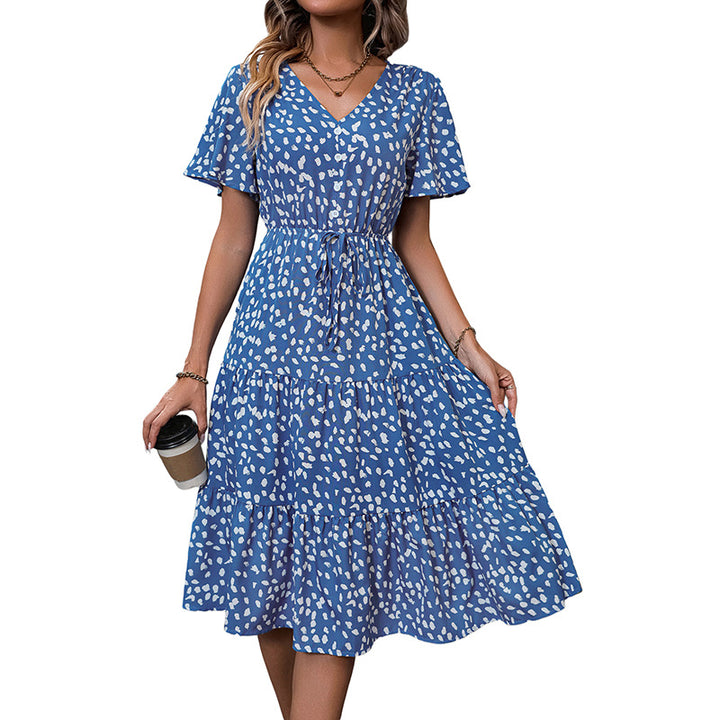 Layered V-neck dress for women with belt Lune London